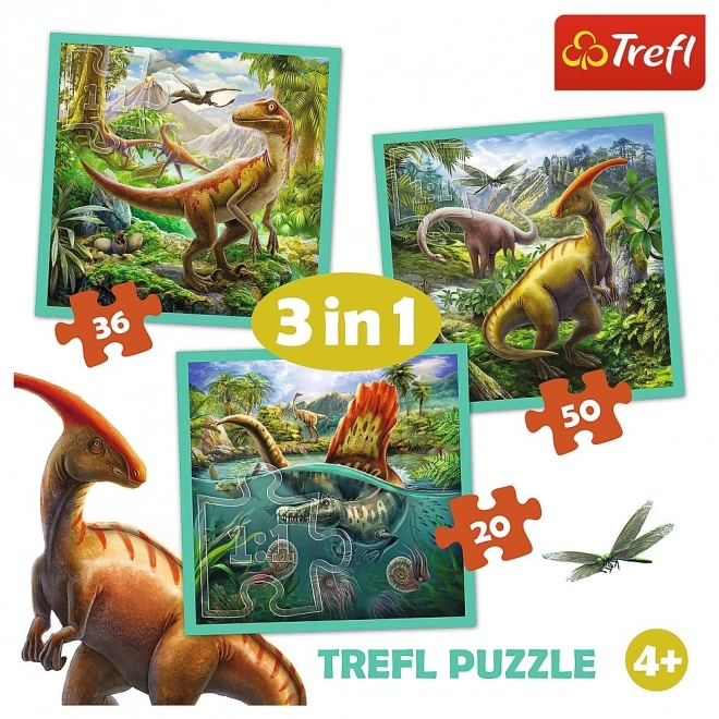 Puzzle 3w1 Świat Dinozaurów 20x19,5cm w pudełku 28x28x6cm