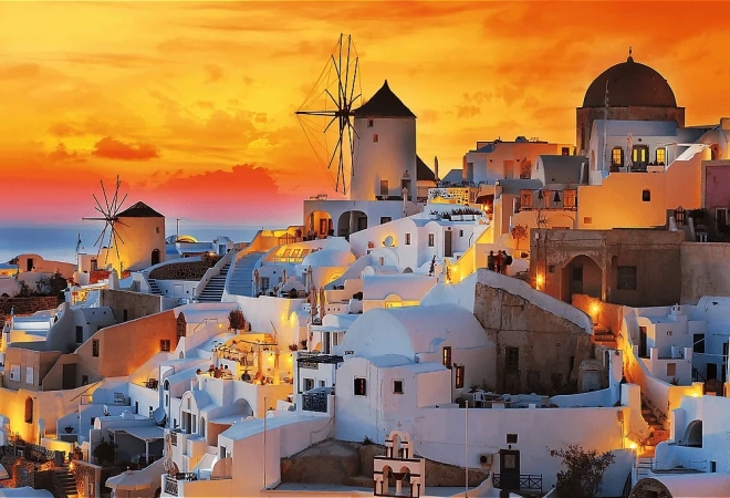 Romantyczne puzzle zachód słońca Santorini 1500 elementów