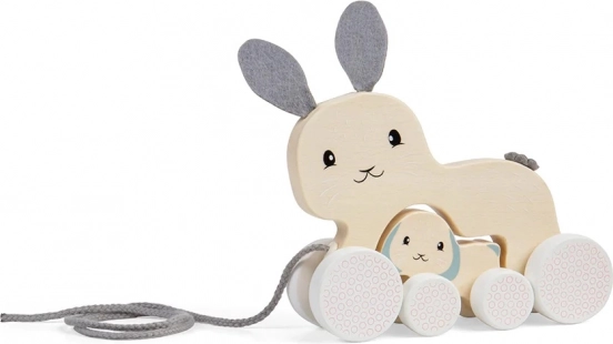 Drewniany króliczek do ciągnięcia z młodym BIGJIGS TOYS