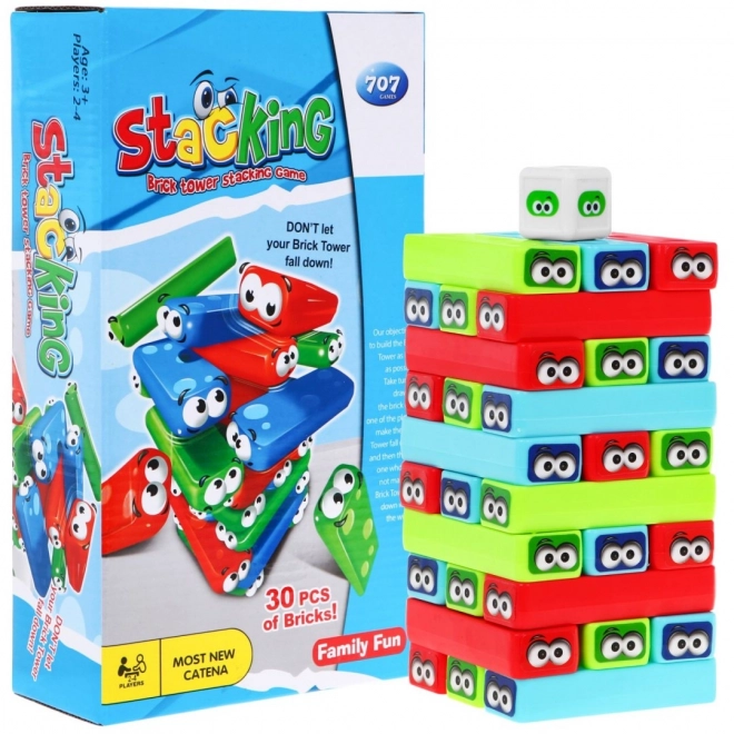Mini gra Jenga dla dzieci 3+ Układanie wieży + 30 kolorowych klocków + kostki