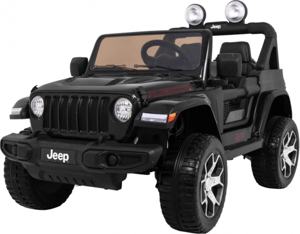 Elektryczny samochodzik JEEP Wrangler Rubicon 12V dla dzieci, czarny, z pilotem, radiem MP3 i kołami EVA