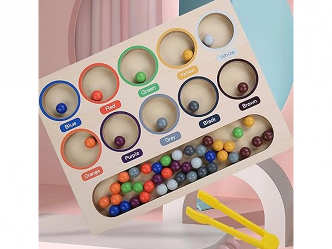 Drewniana edukacyjna mozaika Montessori - kolorowe kuleczki i sorter