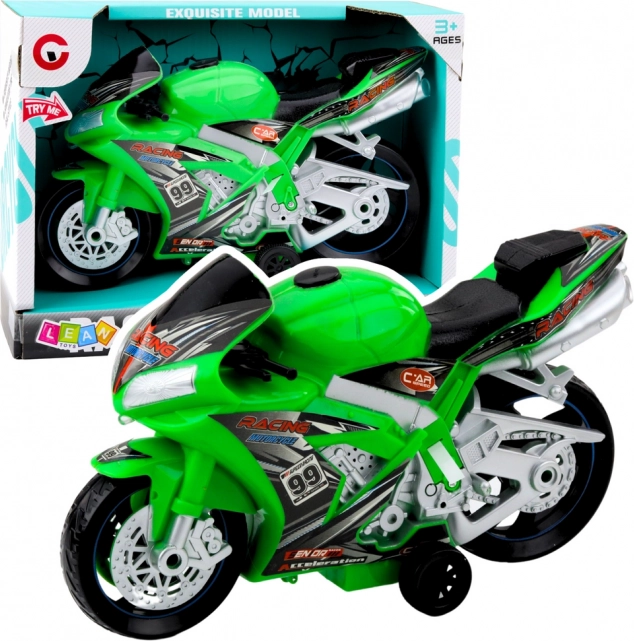Zielony motocykl wyścigowy z efektami świetlnymi i dźwiękowymi zabawka