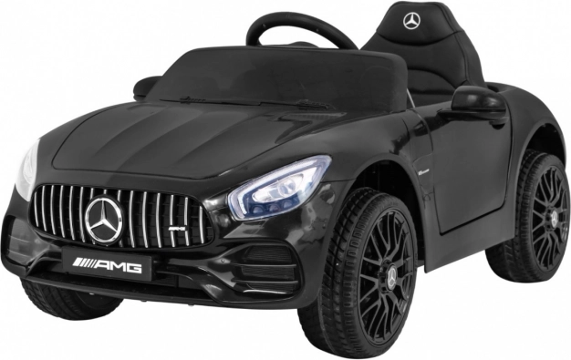dziecięcy elektryczny samochodzik Mercedes‑Benz AMG GT, czarny, z pilotem, płynnym startem i MP3
