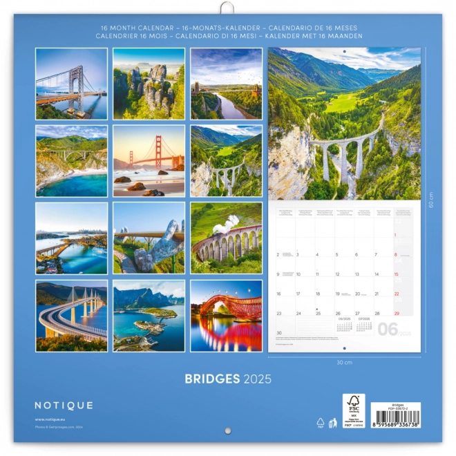 NOTIQUE Kalendarz notatek Mosty 2025, 30 x 30 cm
