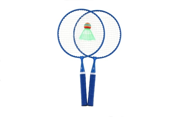Badminton zestaw dziecięcy metal/plastik 2 rakiety + 3 lotki 2 kolory w siatce 23x45x6 cm