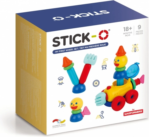 Magnetyczne zabawki Stick-O Moja pierwsza zestaw z kołami 9 sztuk