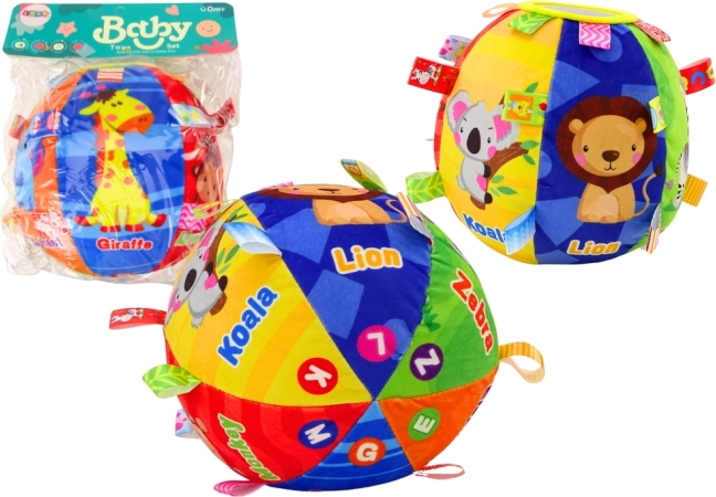 Pluszowa miękka piłka sensoryczna z grzechotką 18 cm