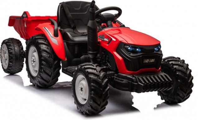 Traktor na akumulator HC-306 czerwony z przyczepą 24V