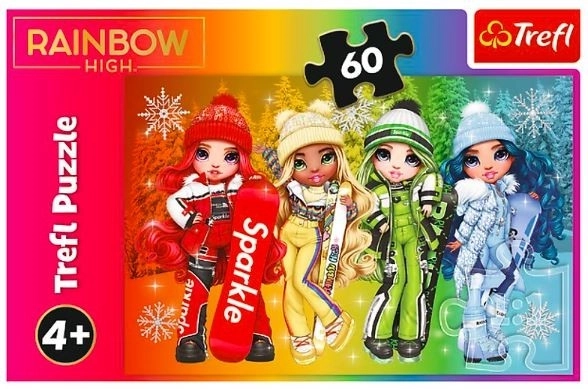 Puzzle 60 elementów Wesoła Tęczowa lalka wysoka