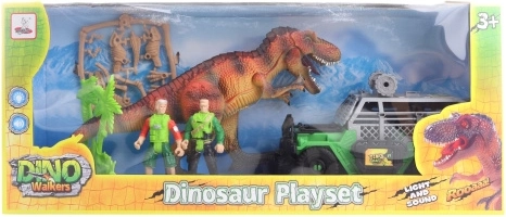 Zestaw z bateryjnym dinozaurem i samochodem terenowym