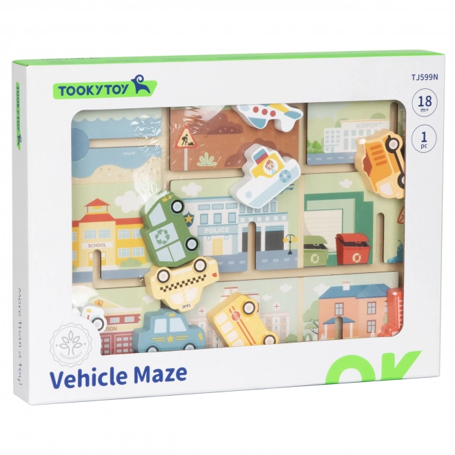Drewniany labirynt z pojazdami od Tooky Toy