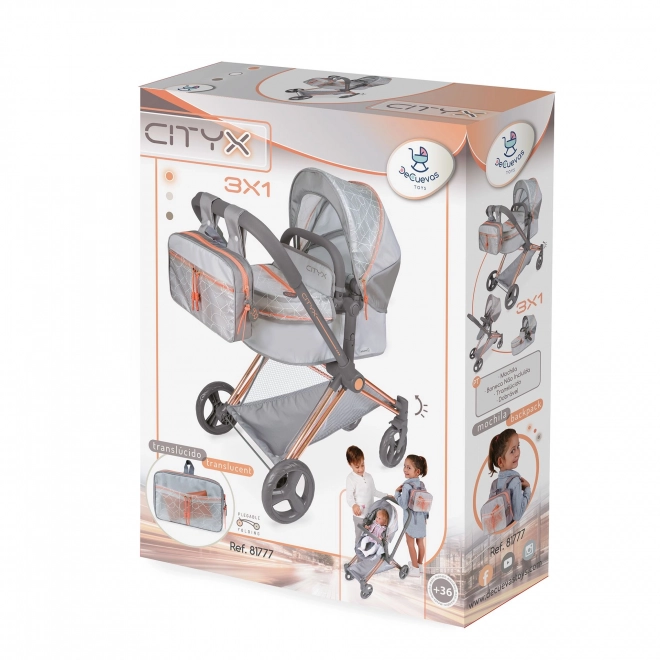 DeCuevas 81777 Składany wózek dla lalek 3 w 1 z plecakiem CITY X 2024 - 73 cm