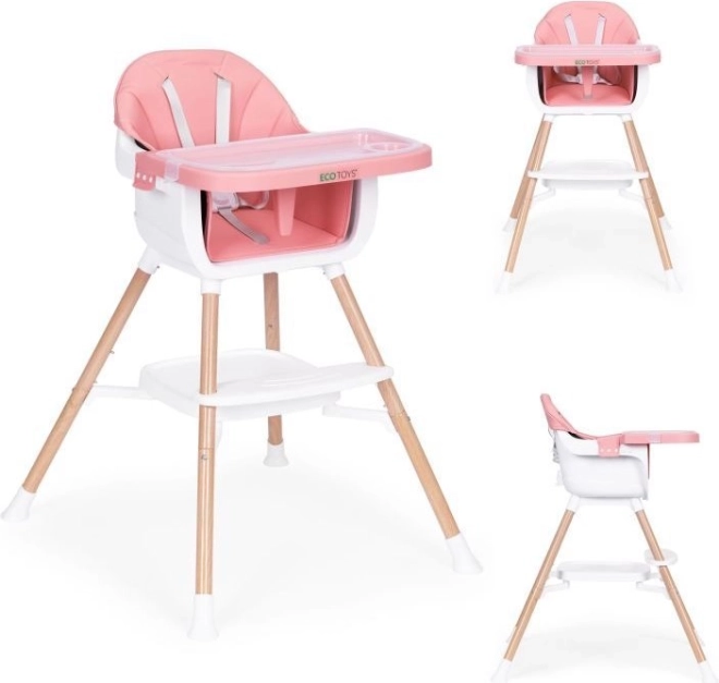 Dziecięce krzesełko do karmienia 2 w 1, różowe, ECOTOYS