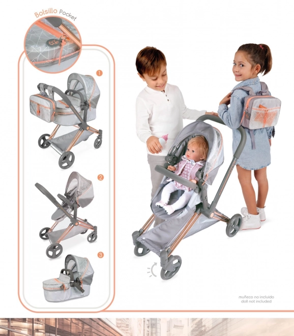 DeCuevas 81777 Składany wózek dla lalek 3 w 1 z plecakiem CITY X 2024 - 73 cm