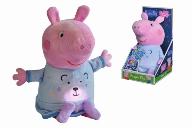 Peppa Pig 2w1 pluszowa przytulanka grająca + światło, niebieska, 25 cm
