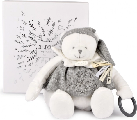 Doudou pluszowy niedźwiadek polarny z kółeczkiem 30 cm szary