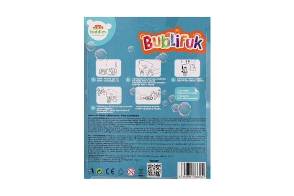 Pistolet do baniek mydlanych żółty plastik 13cm + 1 wkład na baterie na karcie