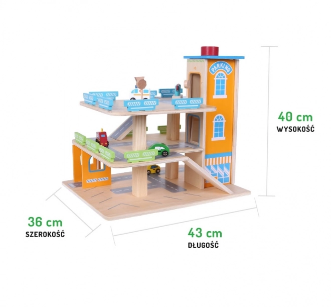 Drewniany tor garażowy z windą + samochodziki Ecotoys
