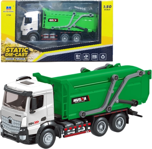 Metalowy model śmieciarki Huina zielony 1:50