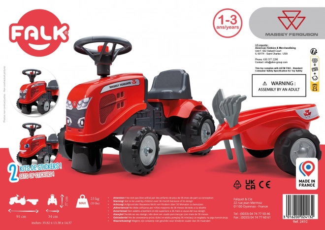 Odpychacz traktor Massey Ferguson czerwony z kierownicą i wa