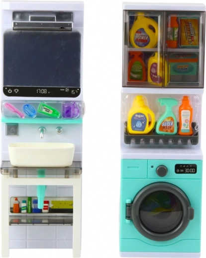 Umywalka z lustrem i półkami na akcesoria