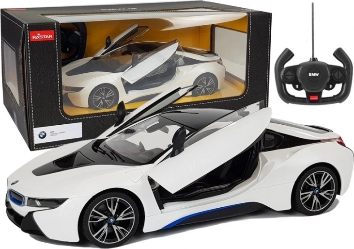 Auto zdalnie sterowane BMW i8 Rastar 1:14 białe z automatycznymi drzwiami