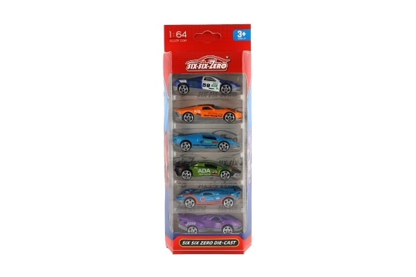 Auto sportowe 6szt. metal/plastik 8cm na wolny bieg w pudełku 10,5x27,5x4cm