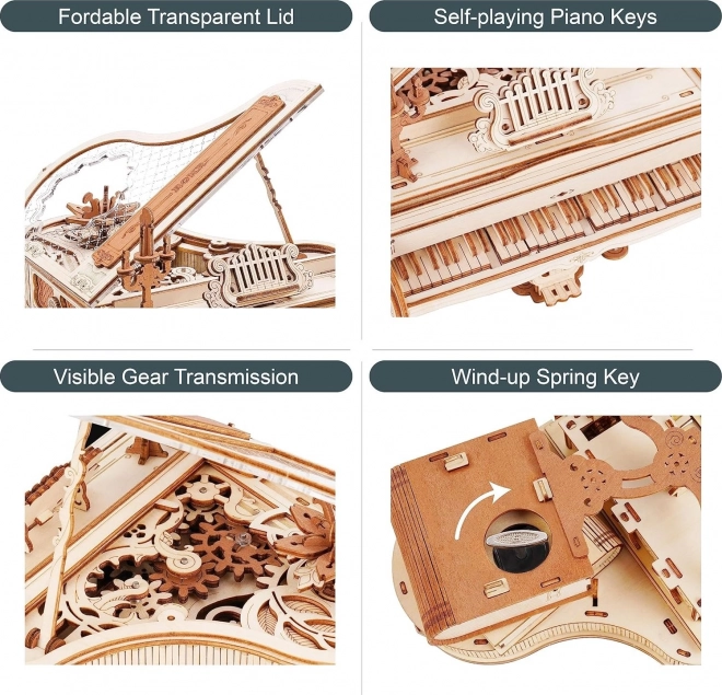 RoboTime 3D Drewniane mechaniczne puzzle Magiczne piano (napęd elektryczny)
