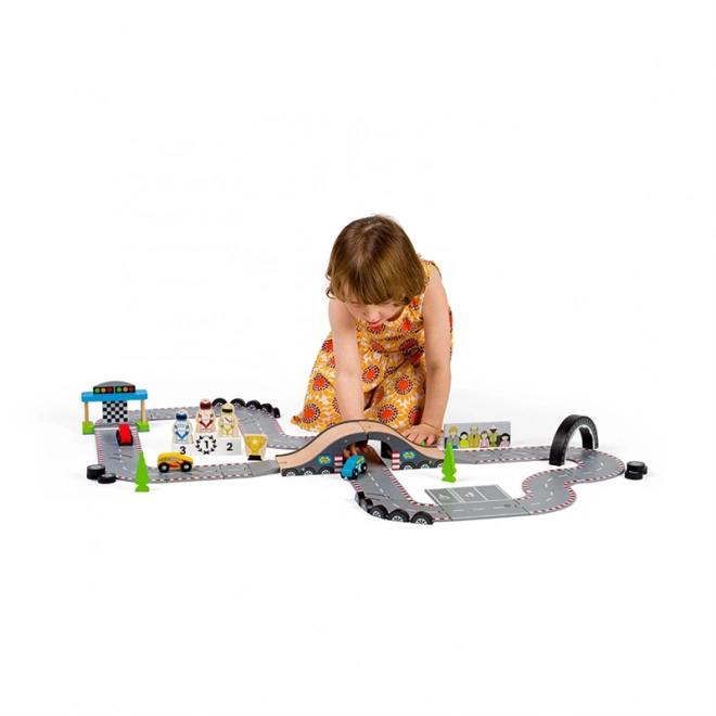 Bigjigs Rail Drewniana autostrada dzień wyścigu