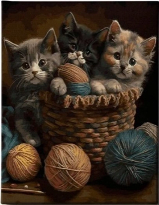Diamentowe malowanie Kocięta w koszyku 30 × 40 cm