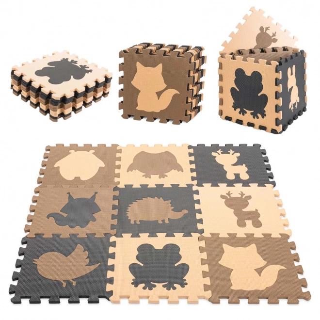 Brązowe piankowe puzzle z leśnymi zwierzątkami - 9 sztuk