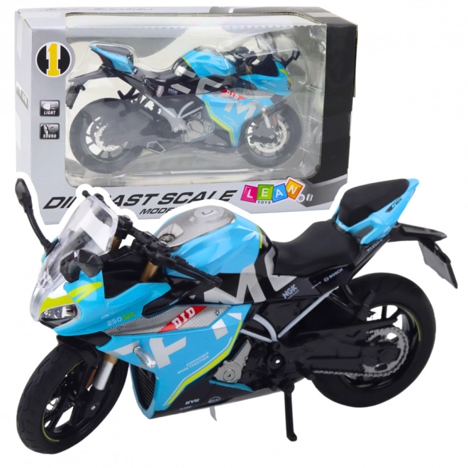 Sportowy motocykl metalowy niebieski 1:12