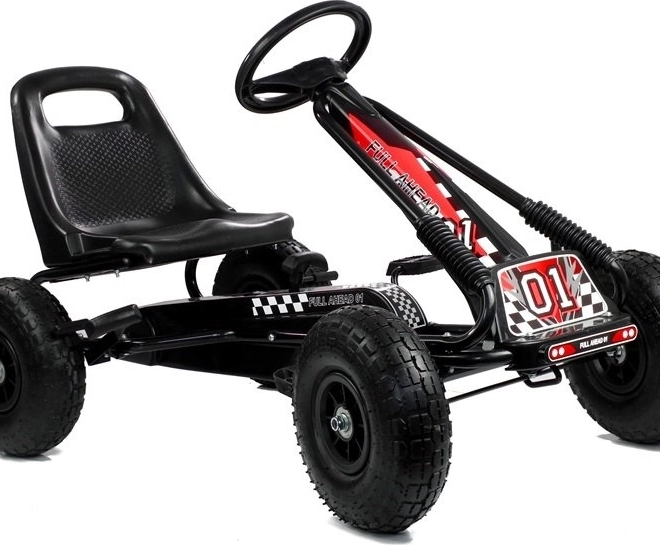 Pedałowy gokart powietrzny + Nadmuchiwane opony + Regulowane siedzenie – czarny