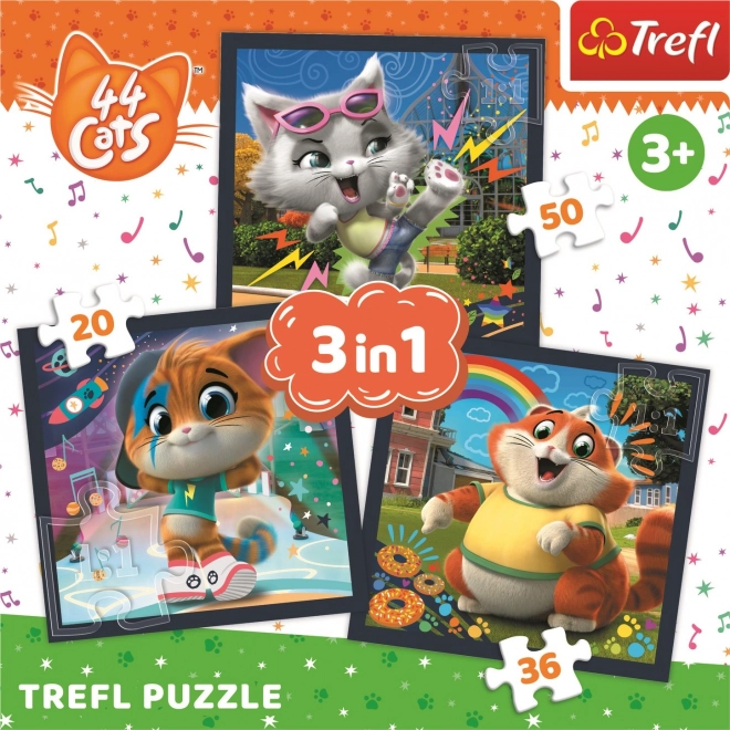 TREFL Puzzle 44 sztuki: Poznaj koty 3w1 (20,36,50 elementów)