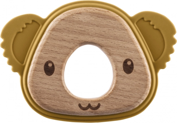 Silikonowy drewniany gryzak Koala, musztardowy żółty