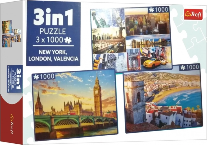 Puzzle Nowy Jork, Londyn i Walencja 3x1000 kawałków