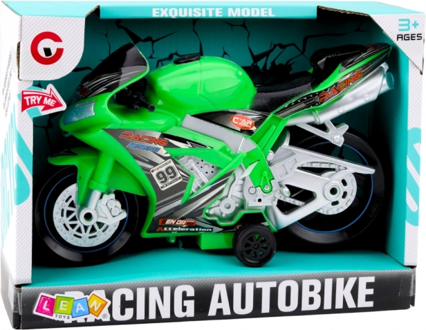 Zielony motocykl wyścigowy z efektami świetlnymi i dźwiękowymi zabawka