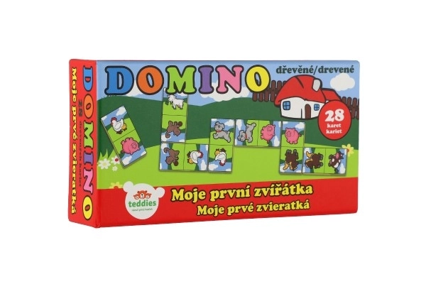 Domino Moje pierwsze zwierzątka drewno gra towarzyska 28szt w pudełku 17x9x3,5cm MPZ