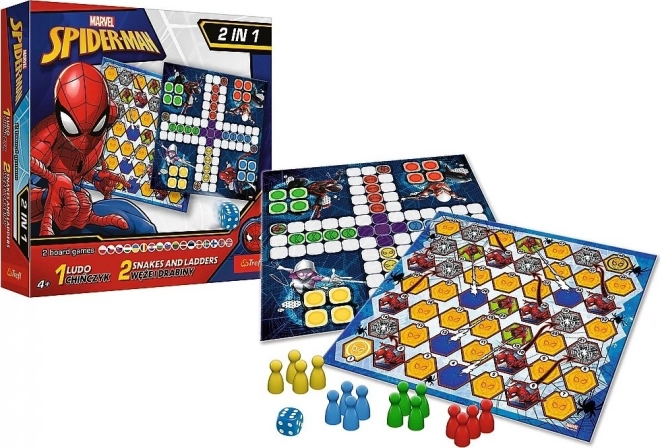 Zestaw gier 2w1 Człowieku, nie irytuj się, Węże i drabiny Spider-Man w pudełku 25x25x5,5cm