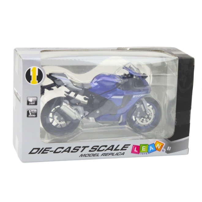 Metalowy sportowy motocykl niebieski R1 1:12