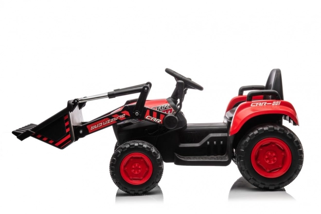 Dziecięcy czerwony traktor z ładowanym akumulatorem i łyżką