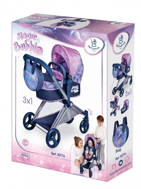 DeCuevas 81776 Składany wózek dla lalek 3 w 1 z torbą Magic Bubble 2024 - 73 cm