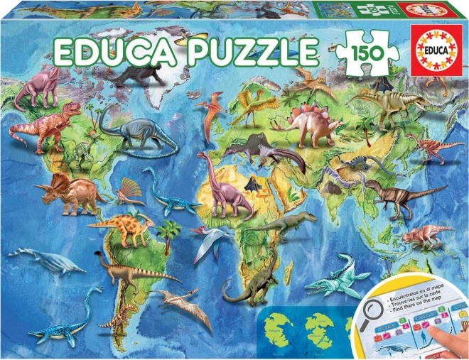 Puzzle Mapa świata z dinozaurami EDUCA 150 elementów