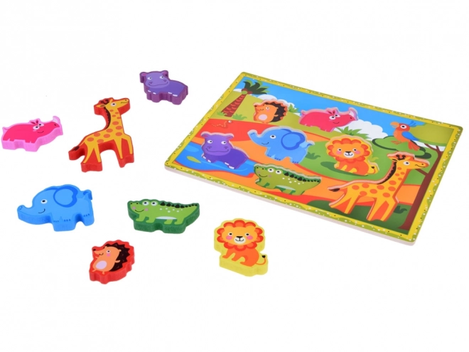 Drewniane puzzle safari zwierzęta 7ele dopasuj kształty ZA5256
