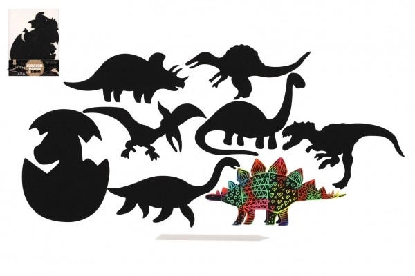 Obrazek do zdrapywania 9szt wycinanka tęczowy dinozaur 13-15cm w opakowaniu