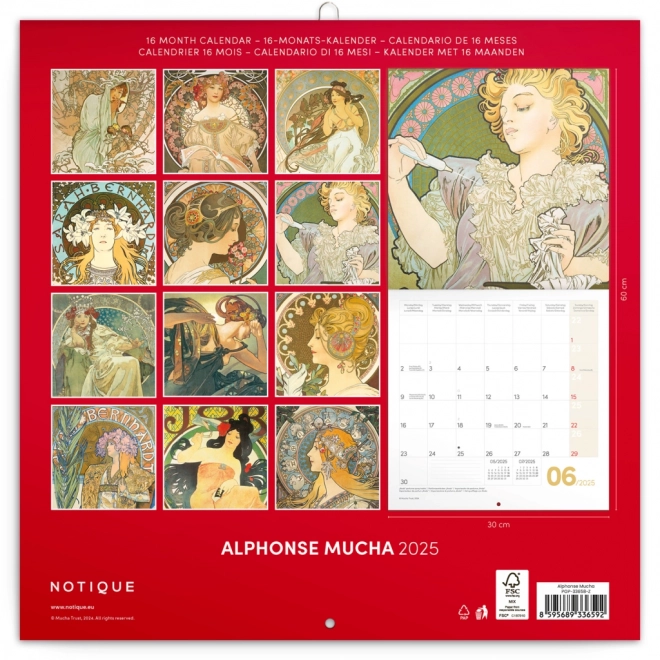 Kalendarz notatnikowy Alfons Mucha 2025, 30 × 30 cm