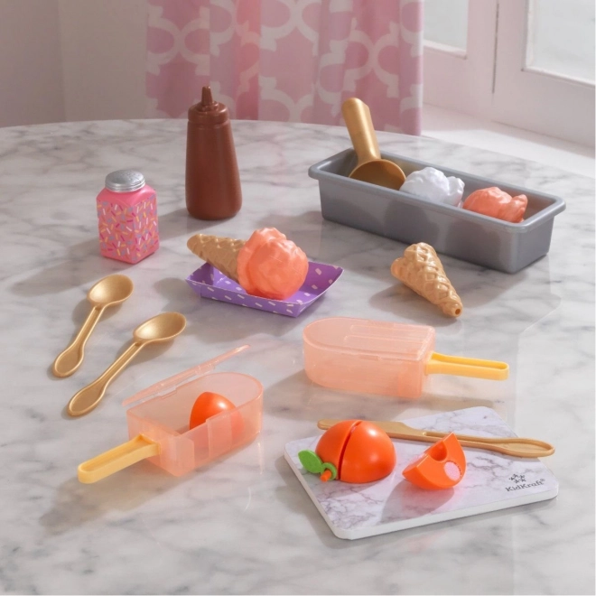KidKraft Create & Cook brzoskwiniowe lody na patyku – dziecięcy zestaw lodowy (20 elementów)