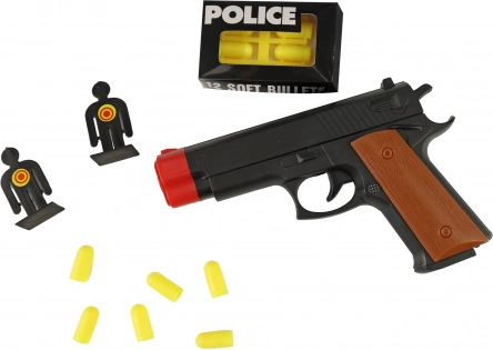 Policyjny pistolet z tarczami i miękkimi nabojami