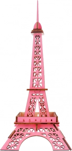 Drewniane puzzle 3D Wieża Eiffla różowa
